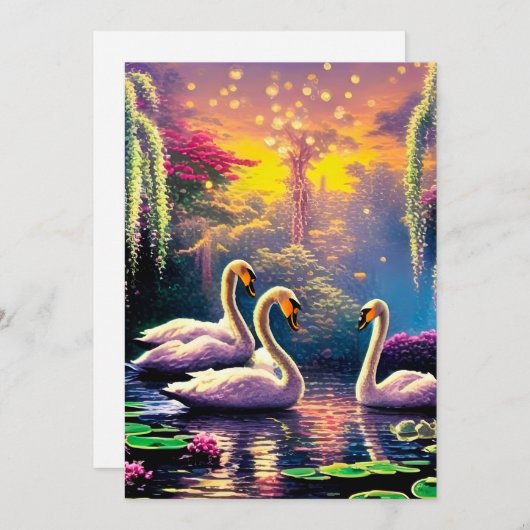 Dromerige zwanen feestdagenkaart (Voorkant / Achterkant)