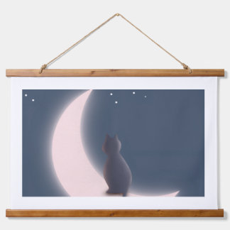 Dromerige zwarte kat op wassende maan wanddecorati hangend wandkleed