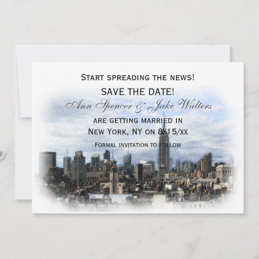 Dromerige Zwarte NYC Silhouet Save the Date H Kaart (Achterkant)