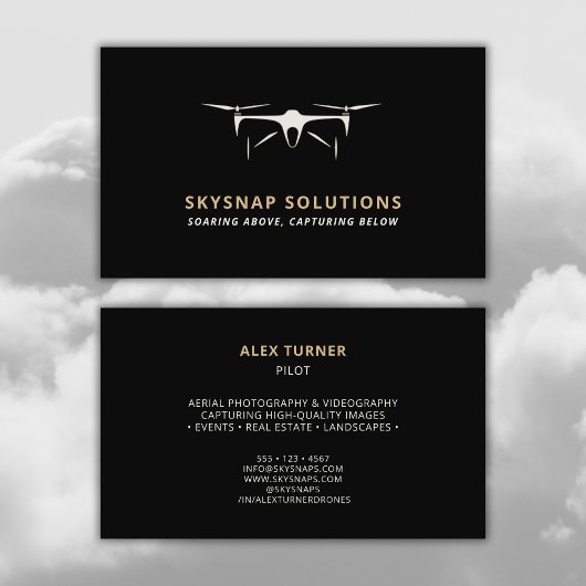 Drone Business UAV Pilot Modern Zwart Goud Visitekaartje