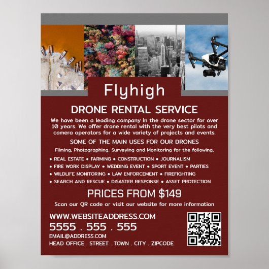 Drone Collage Banner, Drone Rental Company Poster (Voorkant)