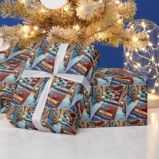 Drone die een kerstcadeau bezorgt cadeaupapier (Feestdagen)