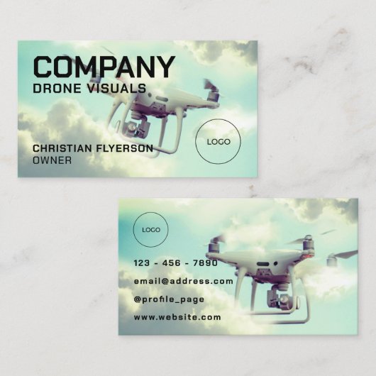 Drone in lucht en logo visitekaartje (Voorkant / Achterkant)