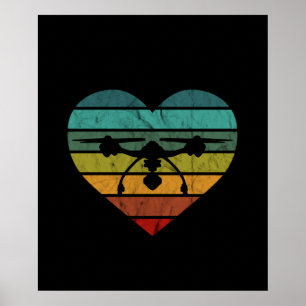 Drone in Retro Sunset Heart Poster