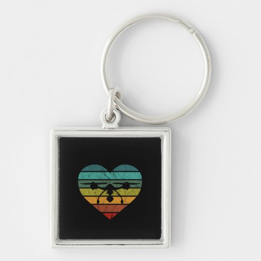 Drone in Retro Sunset Heart Sleutelhanger (Voorkant)