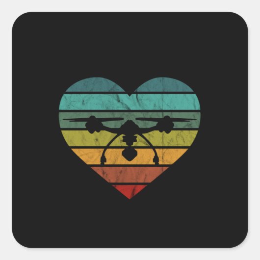 Drone in Retro  Sunset Heart Vierkante Sticker (Voorkant)