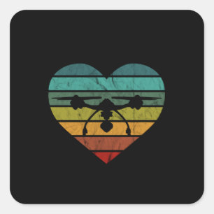 Drone in Retro  Sunset Heart Vierkante Sticker