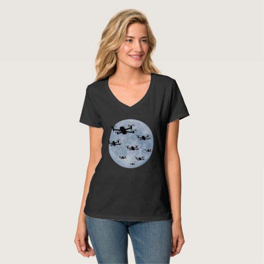 Drone Pilot Drones Swarm Drone Shoal Moon T-shirt (Voorkant volledig)