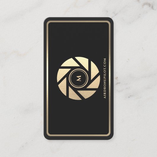 Drone Pilot Elegant Zwart Goud Lens Lijst Visitekaartje (Voorkant)