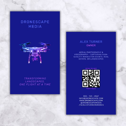 Drone Pilot Fotografie QR Code Modern Zwart Visitekaartje