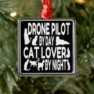 Drone Pilot houdt van katten Metalen Ornament