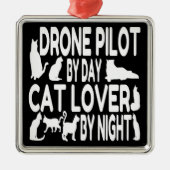 Drone Pilot houdt van katten Metalen Ornament (Voorkant)
