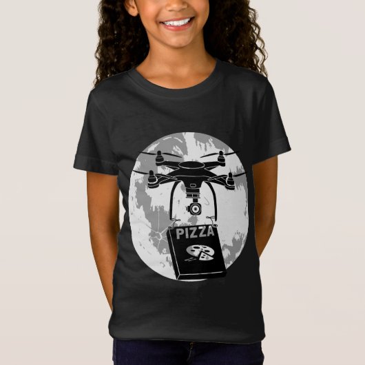 Drone Pilot Pizza Levering Quadcopter Volle Maan T-shirt (Voorkant)