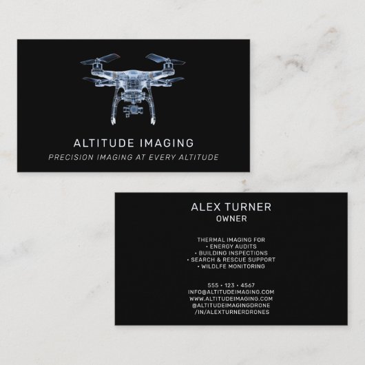Drone Pilot UAV Fotografie Professioneel Zwart Visitekaartje (Voorkant / Achterkant)