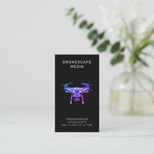 Drone Pilot UAV Fotografie QR Code Modern Zwart Visitekaartje (Staand voorkant)