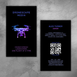 Drone Pilot UAV Fotografie QR Code Modern Zwart Visitekaartje
