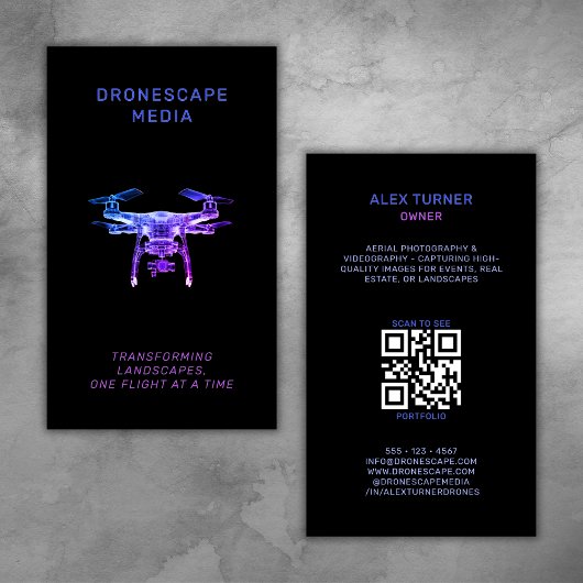 Drone Pilot UAV Fotografie QR Code Modern Zwart Visitekaartje