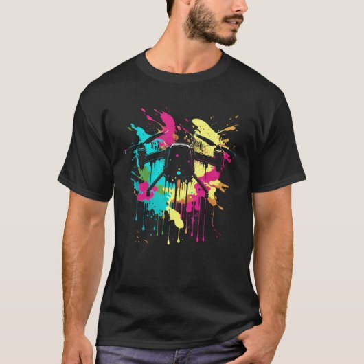 Drone Splash Quadrocopter Drone Piloot Retro Drone T-shirt (Voorkant)