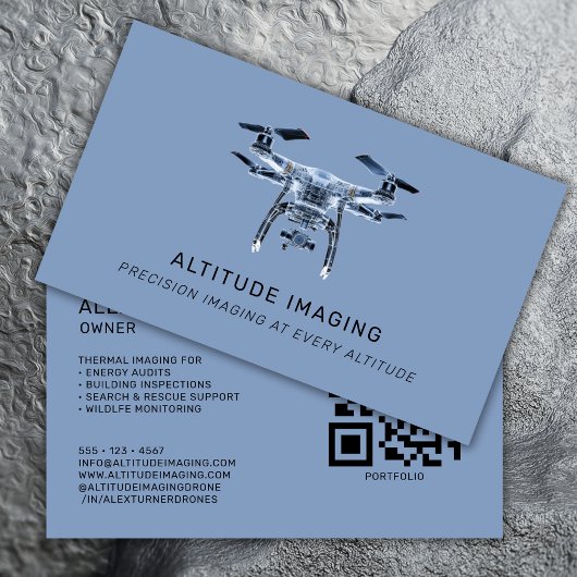 Drone UAV Pilot Photography QR Code Modern Blue Visitekaartje