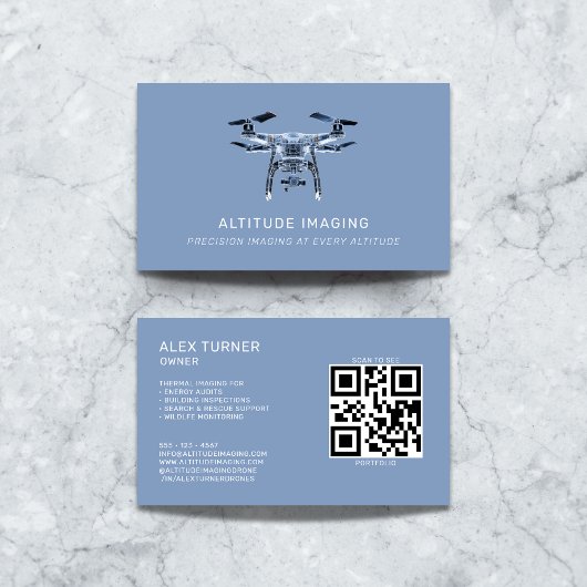 Drone UAV Pilot Photography QR Code Modern Blue Visitekaartje