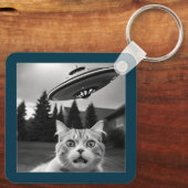 Drone UFO Funny Cat UAP Invasion Sleutelhanger (Achterkant)