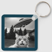 Drone UFO Funny Cat UAP Invasion Sleutelhanger (Achterkant)