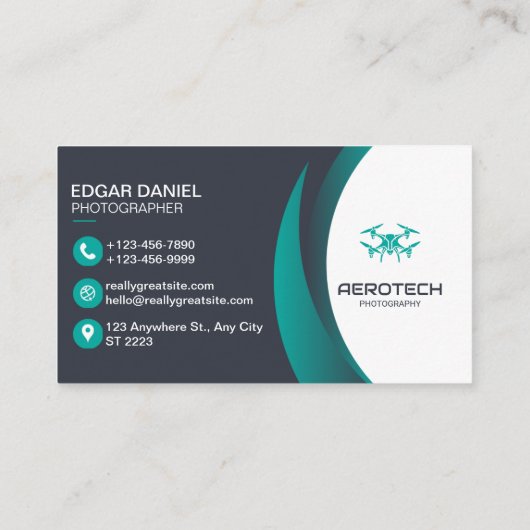 Drone Visitekaartjes Blauw Zwart Modern (Achterkant)