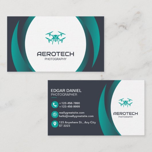Drone Visitekaartjes Blauw Zwart Modern (Voorkant / Achterkant)