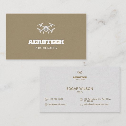 Drone Visitekaartjes Elegant Bruin Zilver (Voorkant / Achterkant)