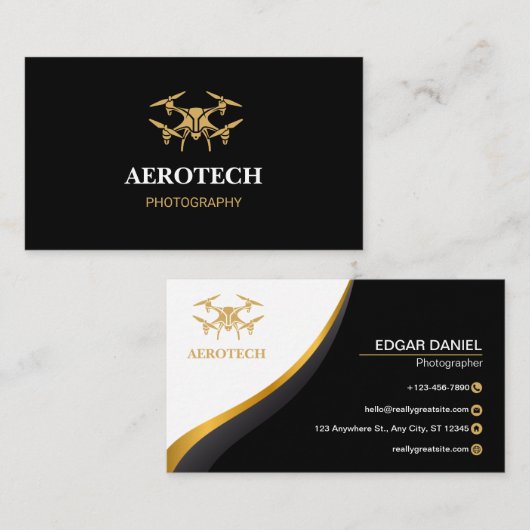 Drone Visitekaartjes Elegant Zwart Goud (Voorkant / Achterkant)