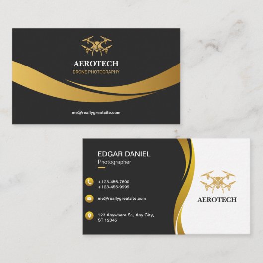 Drone Visitekaartjes Goud Zwart (Voorkant / Achterkant)