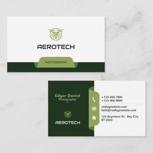 Drone Visitekaartjes Groen Wit Modern (Voorkant / Achterkant)