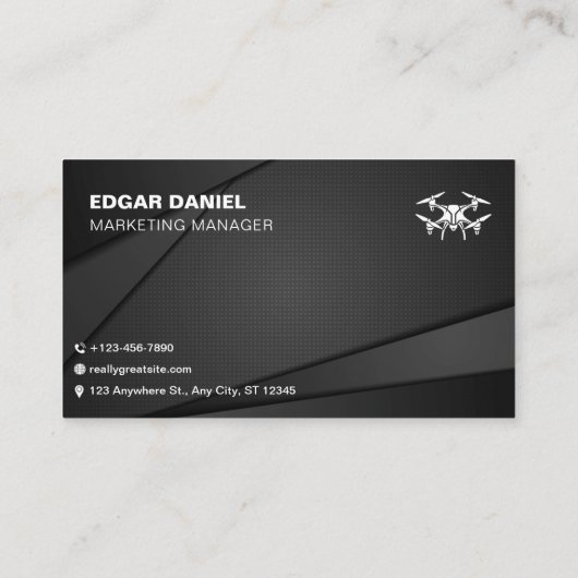 Drone Visitekaartjes Modern Grijs Wit (Achterkant)