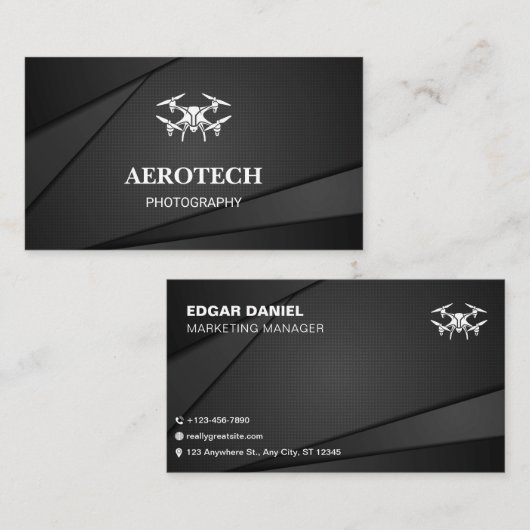 Drone Visitekaartjes Modern Grijs Wit (Voorkant / Achterkant)