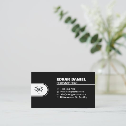 Drone Visitekaartjes Zwart Kleur (Staand voorkant)