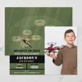 Drones Vliegende Verjaardag Leger Camo Foto Uitnod Kaart (Voorkant / Achterkant)