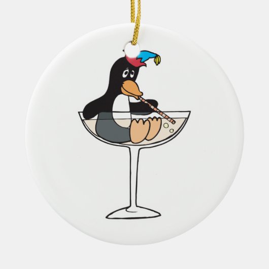 dronken dwaze pinguïn keramisch ornament (Voorkant)