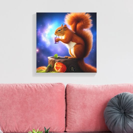 Dronken eekhoorn met een cocktail canvas afdruk (Insitu (Woonkamer))