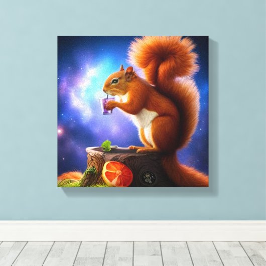 Dronken eekhoorn met een cocktail canvas afdruk (Insitu (Houten vloer))