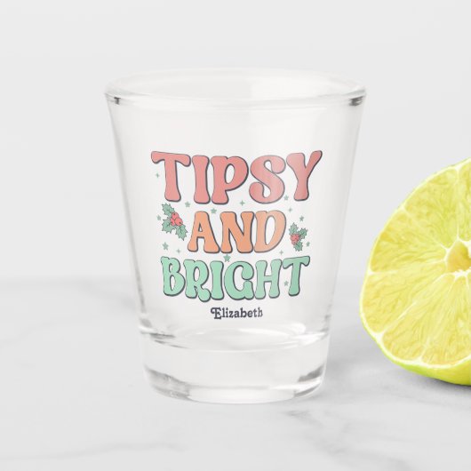 Dronken en Stralend Retro Persoonlijke Kerstmis Shot Glas (Voorkant)