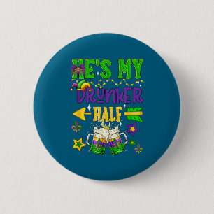 Dronken helft mardi gras koppel drinkend bier ronde button 5,7 cm