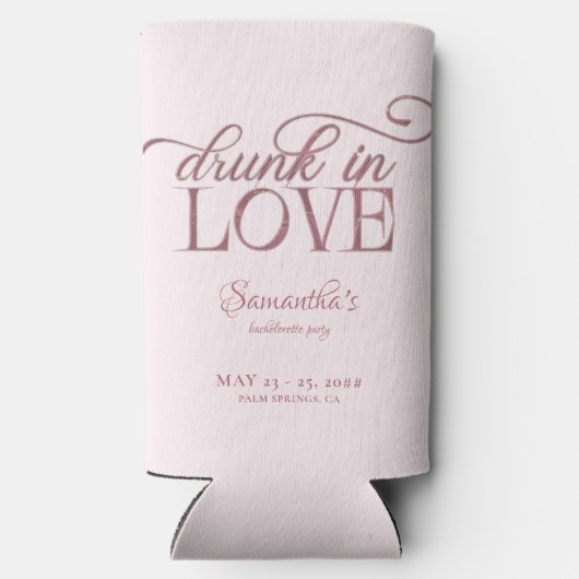 Dronken in liefde Champagnetoren Roze Bachelorette Seltzer Blikjeskoeler (Achterkant)