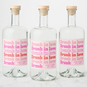 Dronken in liefde Retro roze huwelijksreceptie Likeurfles Etiket