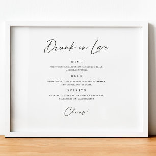 Dronken in Love Bar Menu Minimaal Huwelijksdrank B Poster