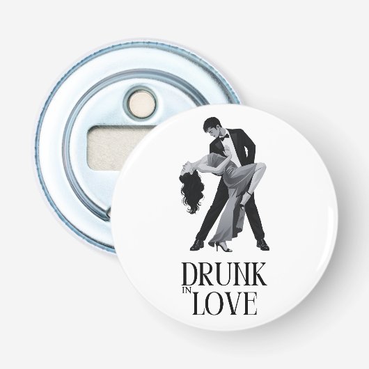 Dronken in Love Design | Dansend Bruidspaar Button Flesopener (Voorkant)