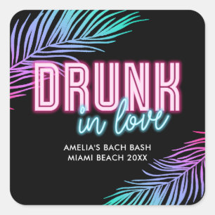 Dronken in Love Neon Blauw & Roze Tropisch Bach Vierkante Sticker