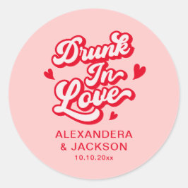 Dronken in Love Rood en Roze Trouwgunst Ronde Sticker