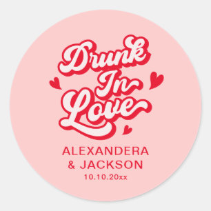 Dronken in Love Rood en Roze Trouwgunst Ronde Sticker