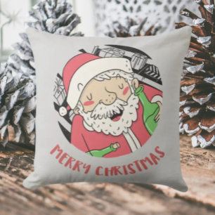 Dronken Kerstman   Grappige Kerst Kussenhoes Kussen