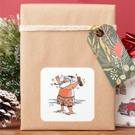 Dronken Kerstman grote vierkante stickers (Feestdagen)